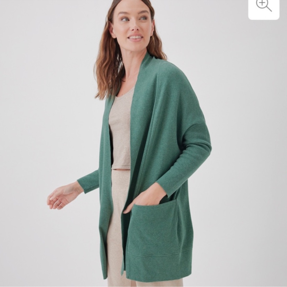 Pact Women's‎ Airplane Teal Open Front Cardigan Oversized Size L/XL Athleisure